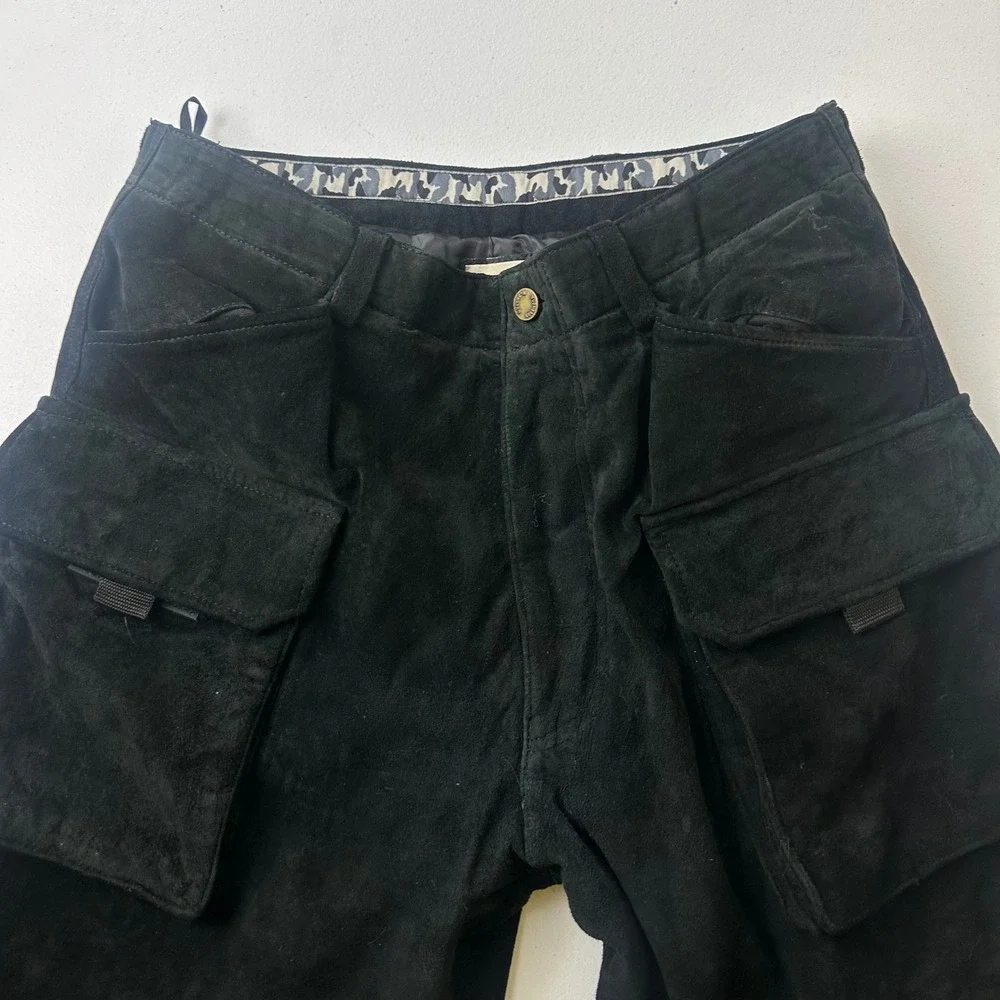 M. Julian Wilsons Cargo Pants Mens 32 Black Zip Suede Leather Tactical Utility